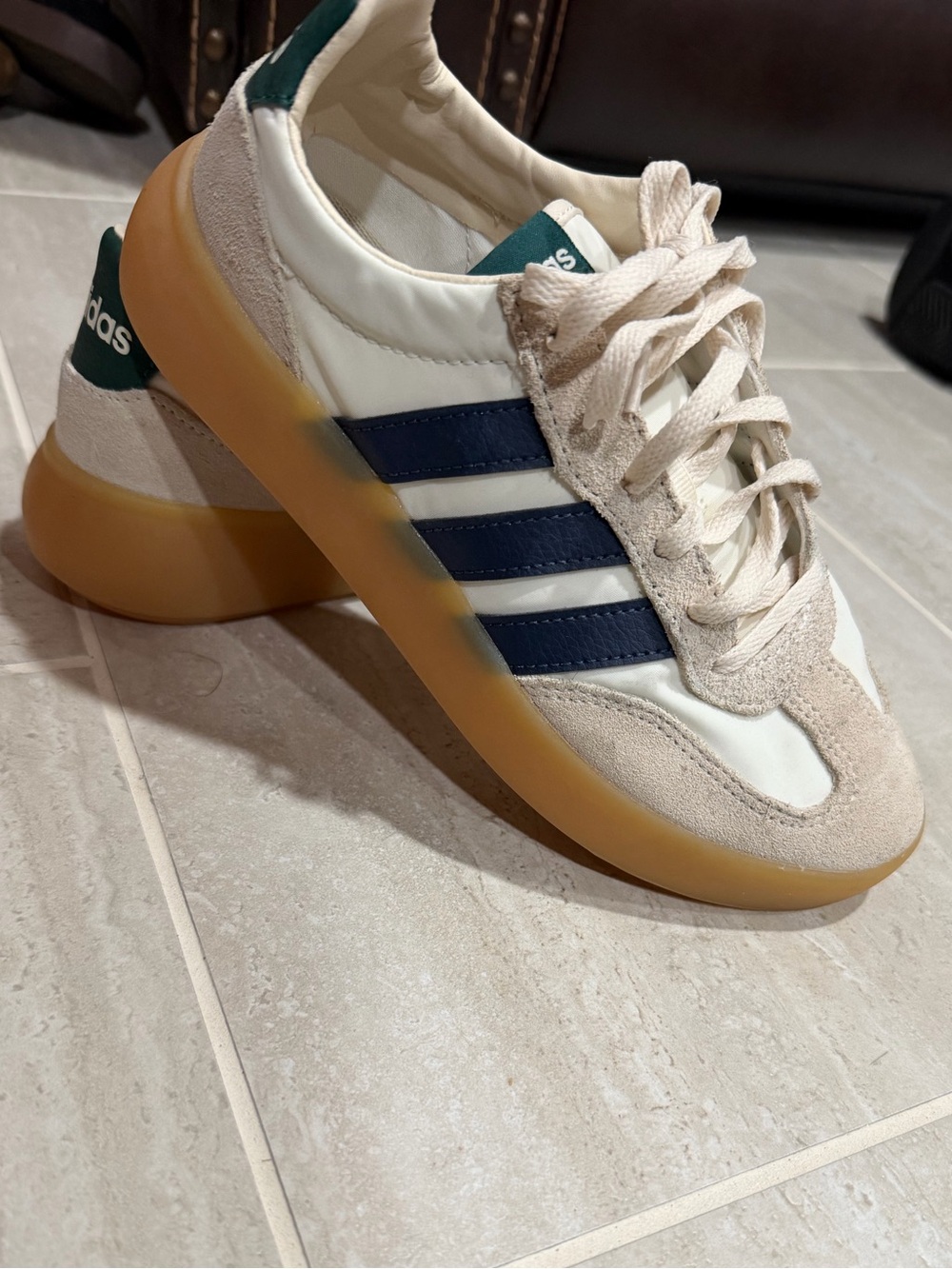 adidas Women’s Cream & Navy Retro Gum Sole Sneaker